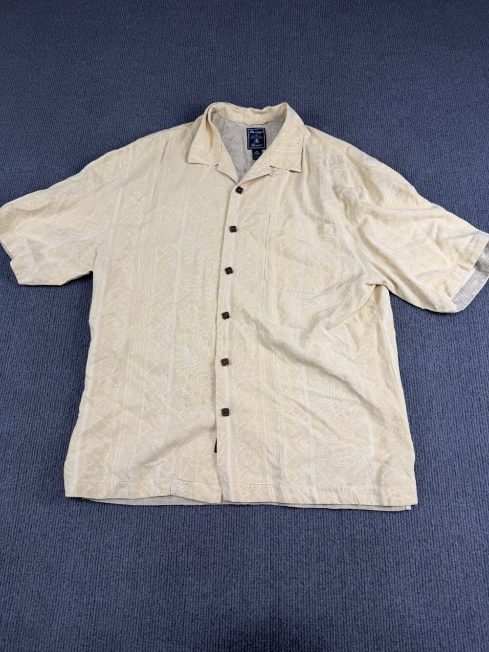 Montego Resort Mens Beige Floral Short Sleeve Button-Up Shirt M